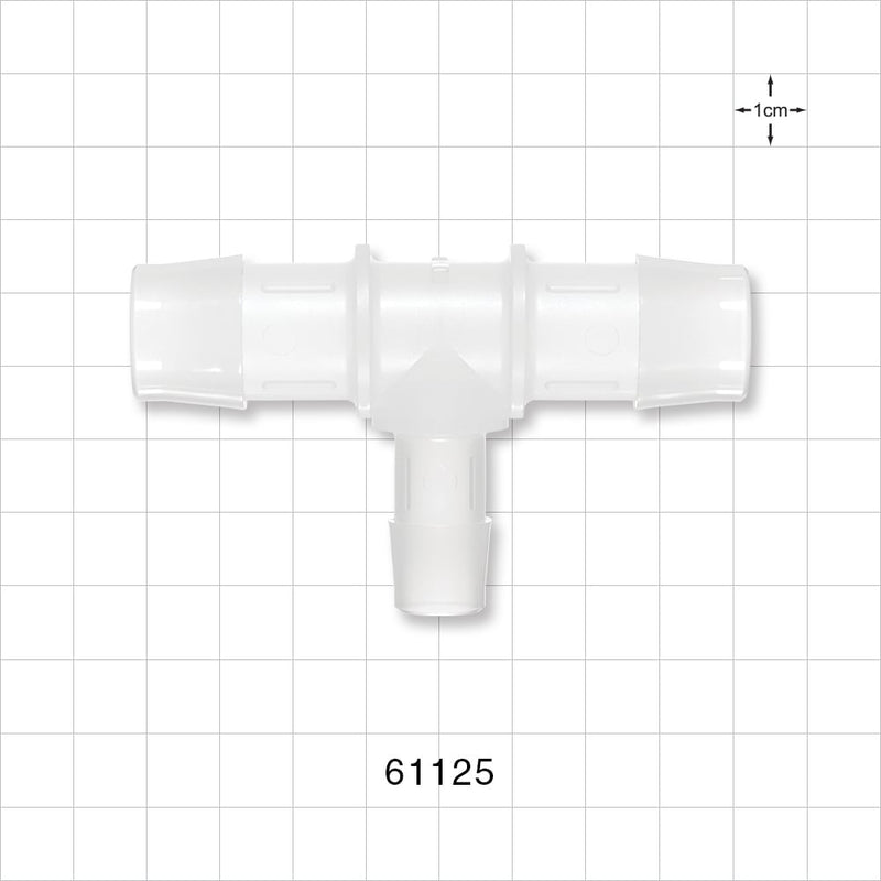 T Connector, Reducer, Barbed, Natural - Fits 3/4 inch ID Tubing (0.75 inch, 19.05 mm); Fits 1/2 inch ID Tubing (0.5 inch, 12.7 mm) - 61125