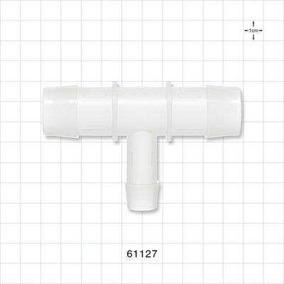 T Connector, Reducer, Barbed, Natural - Fits 1 inch ID Tubing (1 inch, 25.4 mm) Fits 5/8 inch ID Tubing (0.625 inch, 15.88 mm) - 61127