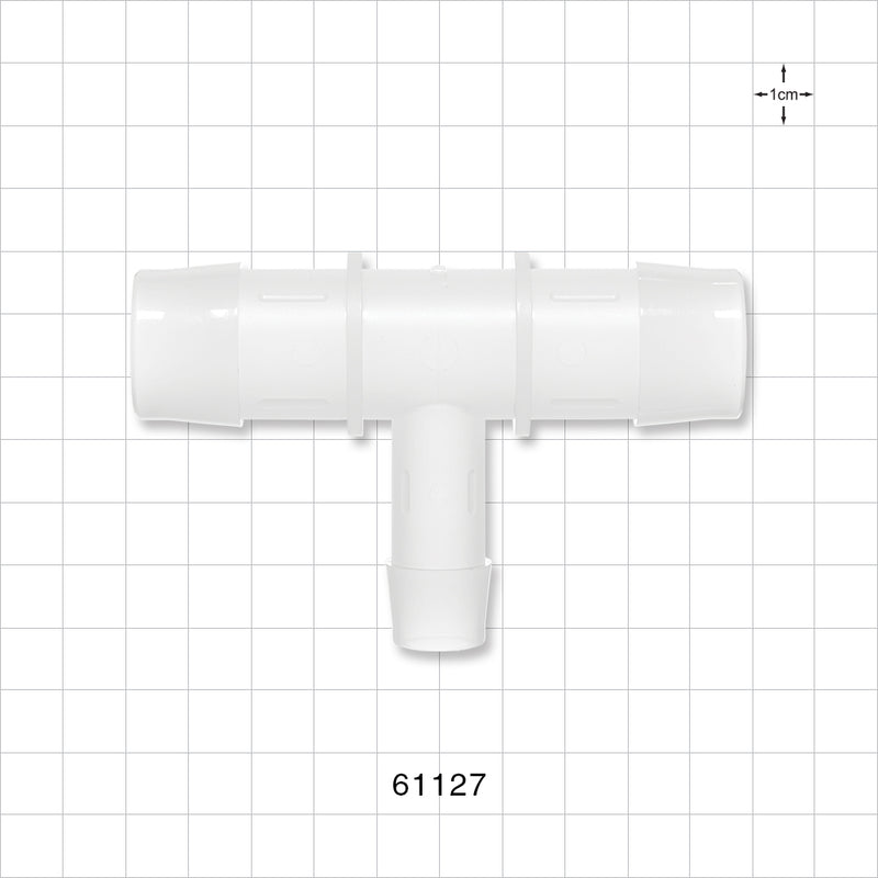 T Connector, Reducer, Barbed, Natural - Fits 1 inch ID Tubing (1 inch, 25.4 mm) Fits 5/8 inch ID Tubing (0.625 inch, 15.88 mm) - 61127