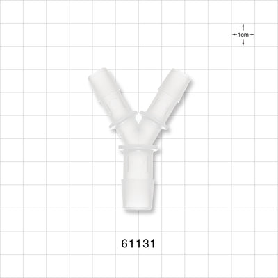 Y Connector, Reducer, Barbed, Natural - Fits 3/8 inch ID Tubing (0.375 inch, 9.53 mm); Fits 1/2 inch ID Tubing (0.5 inch, 12.7 mm) - 61131