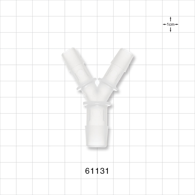 Y Connector, Reducer, Barbed, Natural - Fits 3/8 inch ID Tubing (0.375 inch, 9.53 mm); Fits 1/2 inch ID Tubing (0.5 inch, 12.7 mm) - 61131