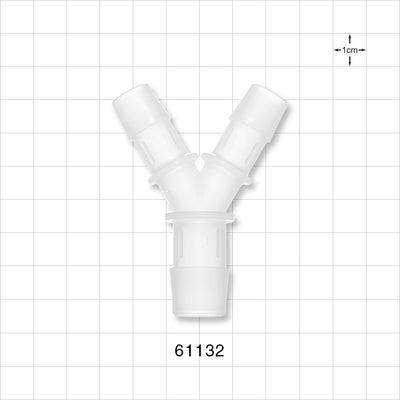 Y Connector, Reducer, Barbed, Natural - Fits 5/8 inch ID Tubing (0.625 inch, 15.88 mm); Fits 1/2 inch ID Tubing (0.5 inch, 12.7 mm) - 61132