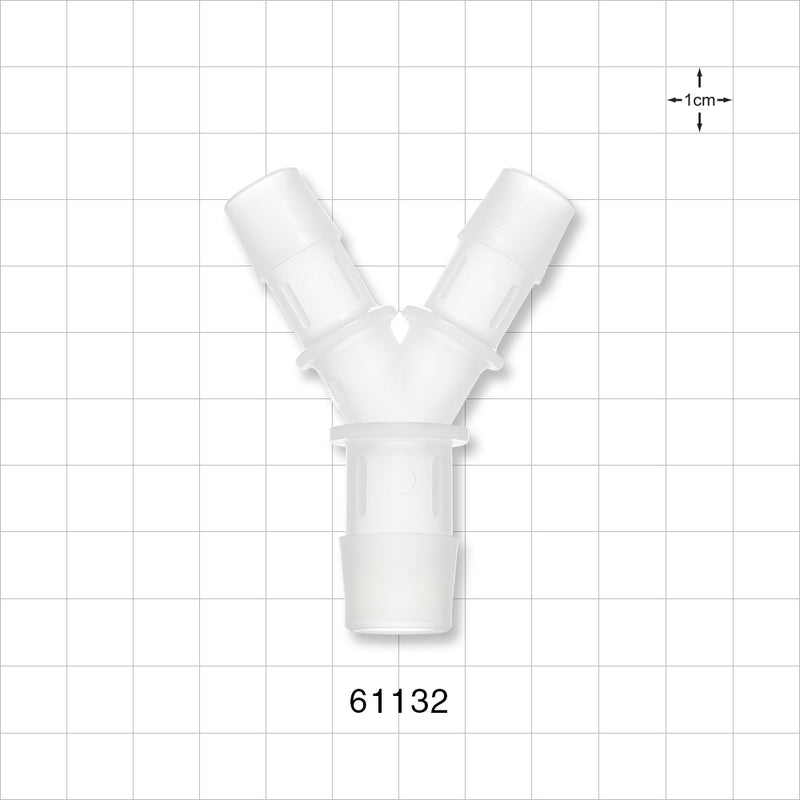 Y Connector, Reducer, Barbed, Natural - Fits 5/8 inch ID Tubing (0.625 inch, 15.88 mm); Fits 1/2 inch ID Tubing (0.5 inch, 12.7 mm) - 61132