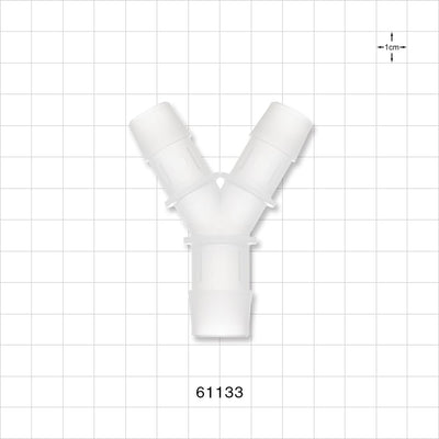 Y Connector, Reducer, Barbed, Natural - Fits 5/8 inch ID Tubing (0.625 inch, 15.88 mm); Fits 3/4 inch ID Tubing (0.75 inch, 19.05 mm) - 61133
