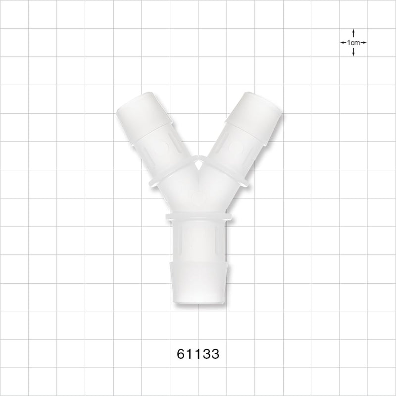 Y Connector, Reducer, Barbed, Natural - Fits 5/8 inch ID Tubing (0.625 inch, 15.88 mm); Fits 3/4 inch ID Tubing (0.75 inch, 19.05 mm) - 61133