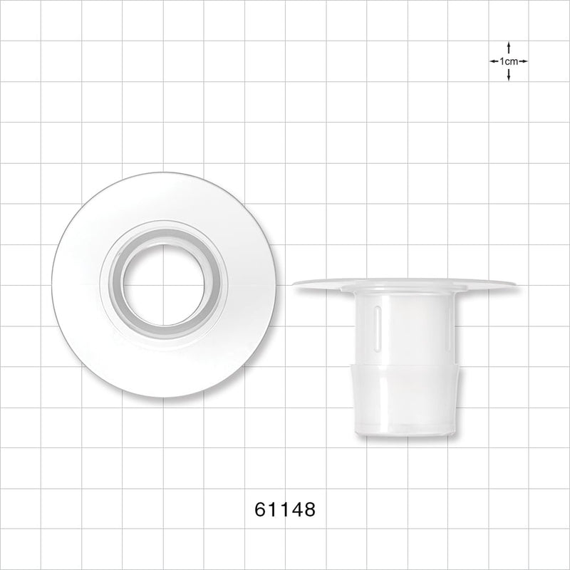 Bag Port Flange with Flat Plate, Barbed, Natural - Fits 1 inch ID Tubing (25.4 mm) - 61148