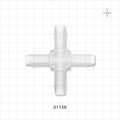 Cross Connector, Barbed - Fits 1/2 inch ID Tubing (0.5 inch, 12.7 mm) - 61158