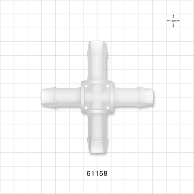 Cross Connector, Barbed - Fits 1/2 inch ID Tubing (0.5 inch, 12.7 mm) - 61158