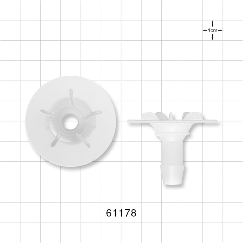 Bag Port Flange with Ribbed Base, Barbed, Natural - Fits 3/8 inch ID Tubing (0.375 inch, 9.53 mm) - 61178