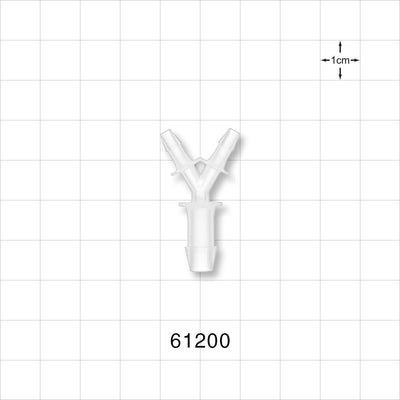 Y Connector, Reducer, Barbed, Natural - Fits 1/8 inch ID Tubing (0.125 inch, 3.18 mm); Fits 1/4 inch ID Tubing (0.25 inch, 6.35 mm) - 61200