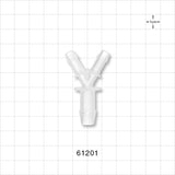 Y Connector, Reducer, Barbed, Natural - Fits 1/4 inch ID Tubing (0.25 inch, 6.35 mm); Fits 3/8 inch (0.375 inch, x 9.53 mm) - 61201