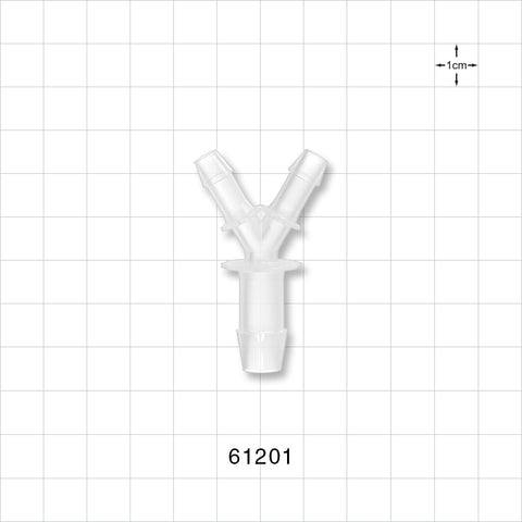 Y Connector, Reducer, Barbed, Natural - Fits 1/4 inch ID Tubing (0.25 inch, 6.35 mm); Fits 3/8 inch (0.375 inch, x 9.53 mm) - 61201
