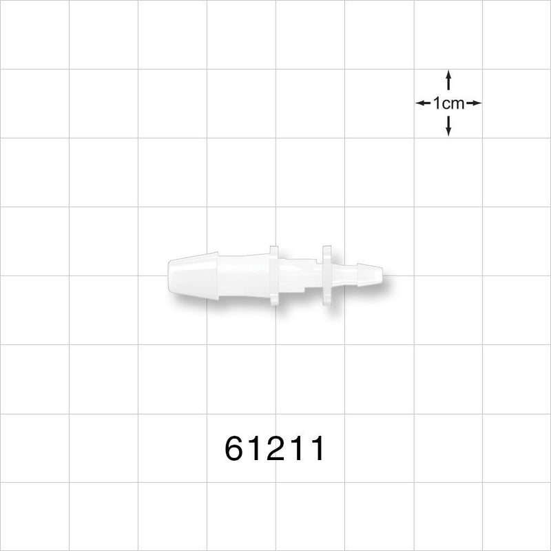 Straight Connector, Reducer, Barbed, Natural - Fits 3/16 inch x 3/32 inch ID Tubing (0.188 inch x 0.094 inch, 4.76 mm x 2.38 mm) - 61211