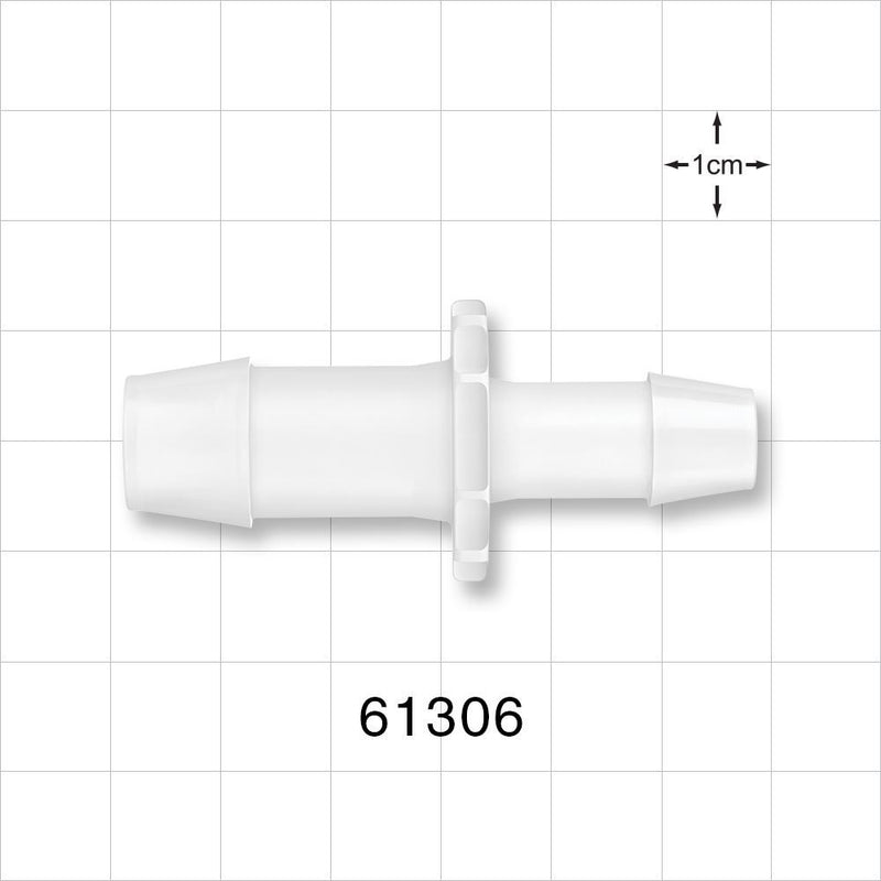Straight Connector, Reducer, Barbed, Natural - Fits 1/2 inch x 3/8 inch ID Tubing (0.5 inch x 0.375 inch, 12.7 mm x 9.53 mm) - 61306