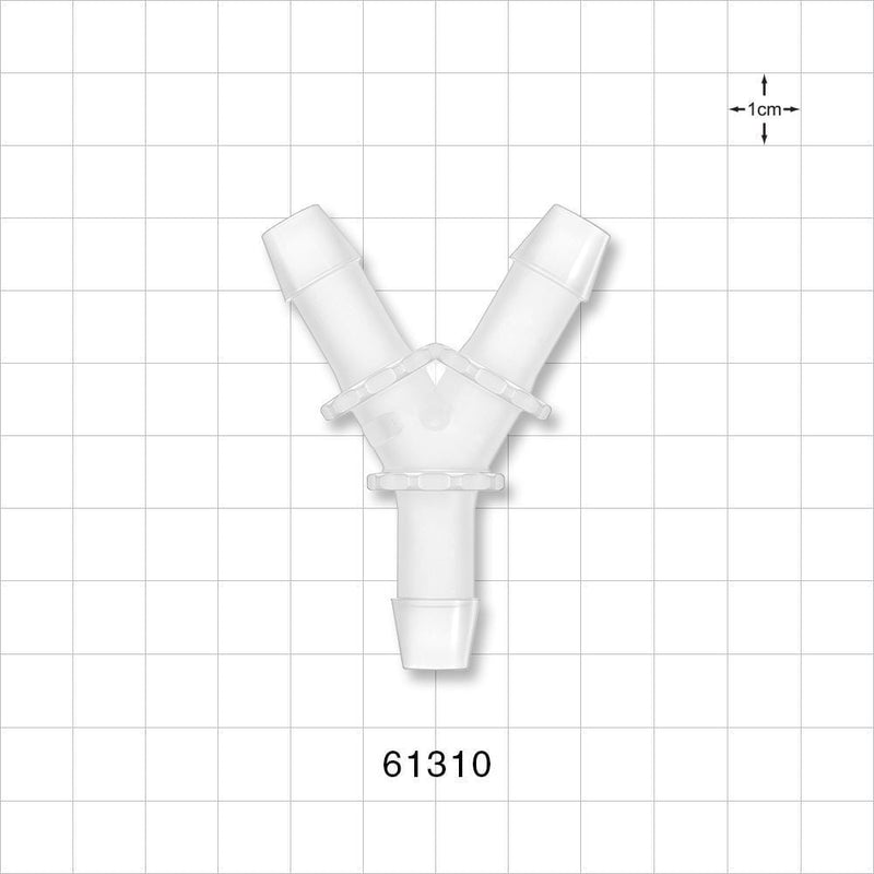 Y Connector, Barbed, Natural - Fits 3/8 inch ID Tubing (0.375 inch, 9.53 mm) - 61310