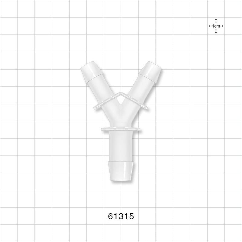 Y Connector, Reducer, Barbed, Natural - Fits 3/8 inch ID Tubing (0.375 inch, 9.53 mm); Fits 1/2 inch ID Tubing (0.5 inch, 12.7 mm) - 61315