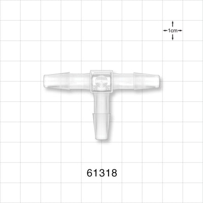 T Connector, Barbed, Natural - Fits 1/4 inch ID Tubing (0.25 inch, 6.35 mm) - 61318