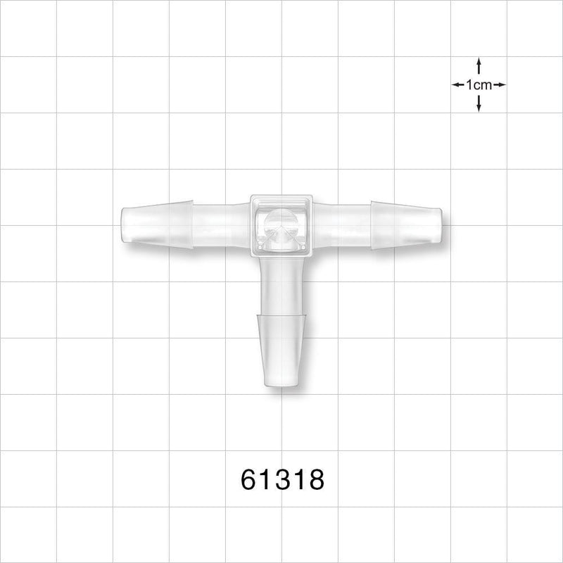 T Connector, Barbed, Natural - Fits 1/4 inch ID Tubing (0.25 inch, 6.35 mm) - 61318