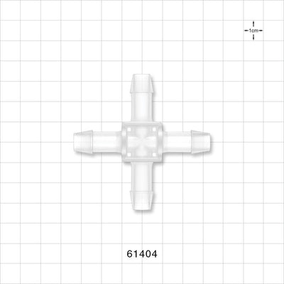 Cross Connector, Barbed - Fits 3/8 inch ID Tubing (0.375 inch, 9.53 mm) - 61404