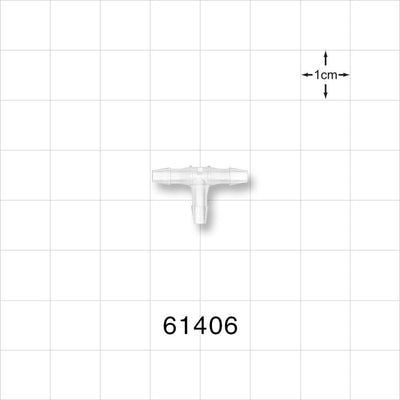 T Connector, Barbed, Natural - Fits 3/32 inch ID Tubing (0.094 inch, 2.38 mm) - 61406
