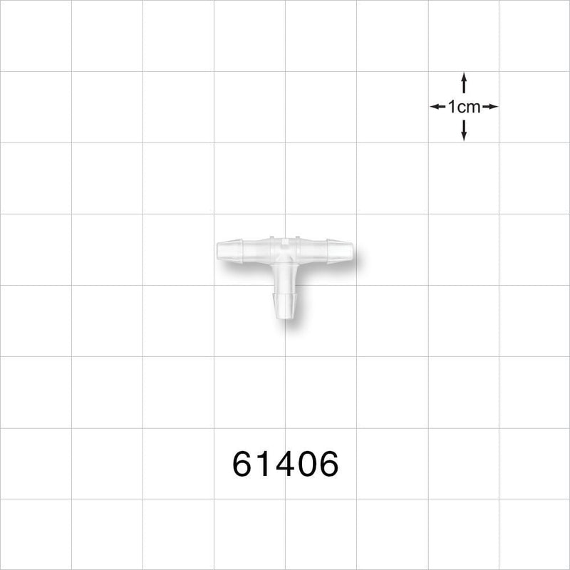 T Connector, Barbed, Natural - Fits 3/32 inch ID Tubing (0.094 inch, 2.38 mm) - 61406