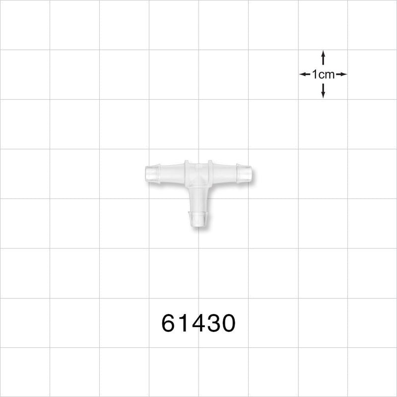 T Connector, Barbed, Natural - Fits 1/8 inch ID Tubing (0.125 inch, 3.18 mm) - 61430