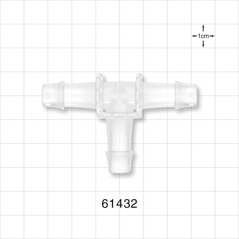 T Connector, Barbed, Natural - Fits 3/8 inch ID Tubing (0.375 inch, 9.53 mm) - 61432
