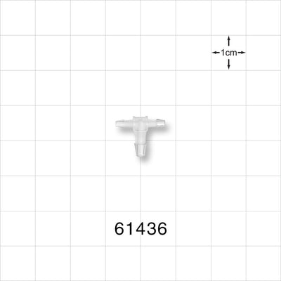 T Connector, Reducer, Barbed, Natural - Fits 1/16 inch ID Tubing (0.063 inch, 1.59 mm); Fits 3/32 inch ID Tubing (0.094 inch, 2.38 mm) - 61436
