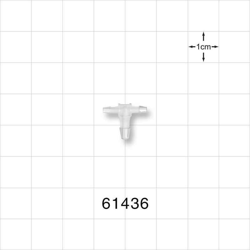 T Connector, Reducer, Barbed, Natural - Fits 1/16 inch ID Tubing (0.063 inch, 1.59 mm); Fits 3/32 inch ID Tubing (0.094 inch, 2.38 mm) - 61436