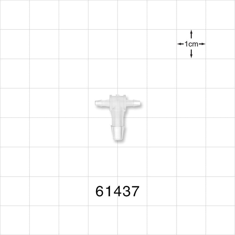 T Connector, Reducer, Barbed, Natural - Fits 1/16 inch ID Tubing (0.063 inch, 1.59 mm); Fits 1/8 inch ID Tubing (0.125 inch, 3.18 mm) - 61437