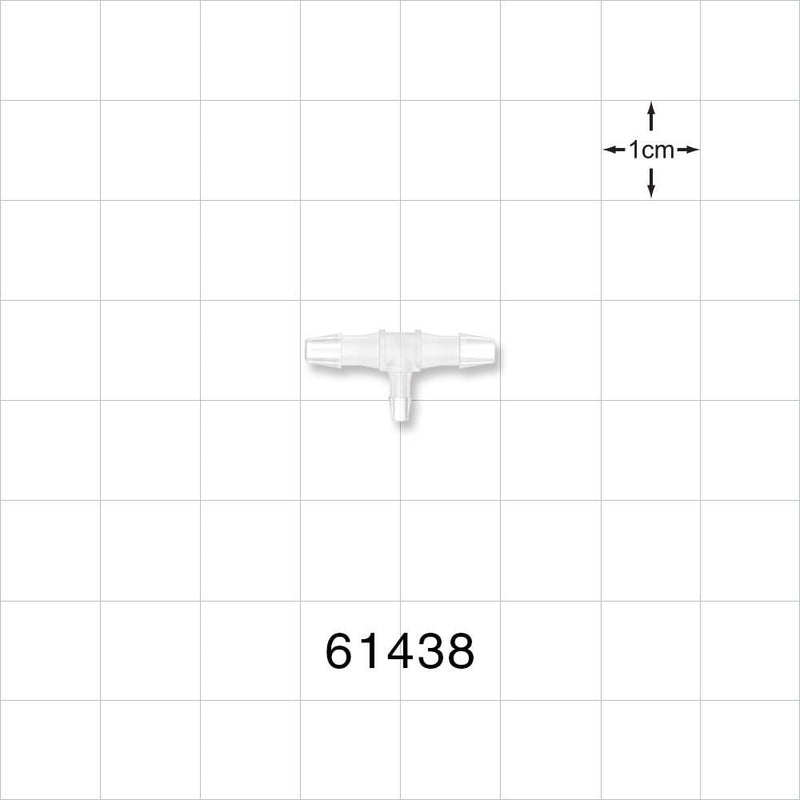 T Connector, Reducer, Barbed, Natural - Fits 3/32 inch ID Tubing (0.094 inch, 2.38 mm); Fits 1/16 inch ID Tubing (0.063 inch, 1.59 mm) - 61438