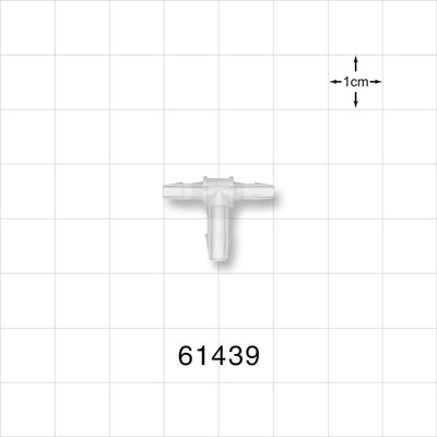 T Connector, Reducer, Barbed, Natural - Fits 3/32 inch ID Tubing (0.094 inch, 2.38 mm); Fits 1/8 inch ID Tubing (0.125 inch, 3.18 mm) - 61439