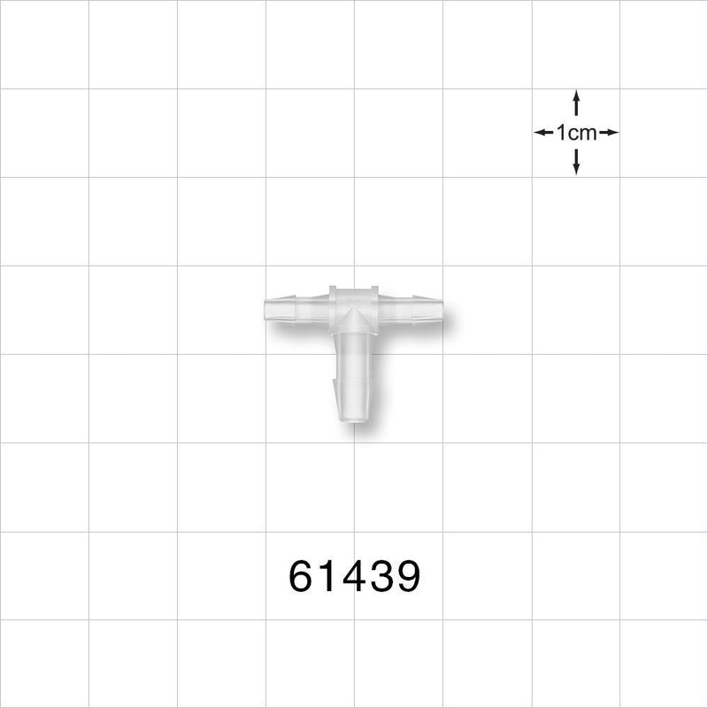 T Connector, Reducer, Barbed, Natural - Fits 3/32 inch ID Tubing (0.094 inch, 2.38 mm); Fits 1/8 inch ID Tubing (0.125 inch, 3.18 mm) - 61439