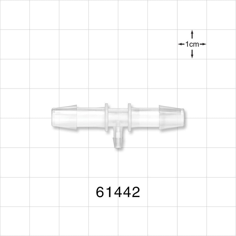 T Connector, Reducer, Barbed, Natural - Fits 1/4 inch ID Tubing (0.25 inch, 6.35 mm); Fits 3/32 inch ID Tubing (0.094 inch, 2.38 mm) - 61442