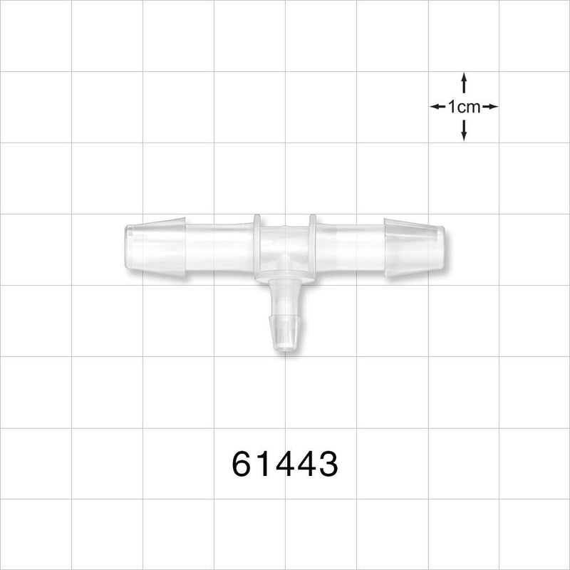 T Connector, Reducer, Barbed, Natural - Fits 1/4 inch ID Tubing (0.25 inch, 6.35 mm); Fits 1/8 inch ID Tubing (0.125 inch, 3.18 mm) - 61443