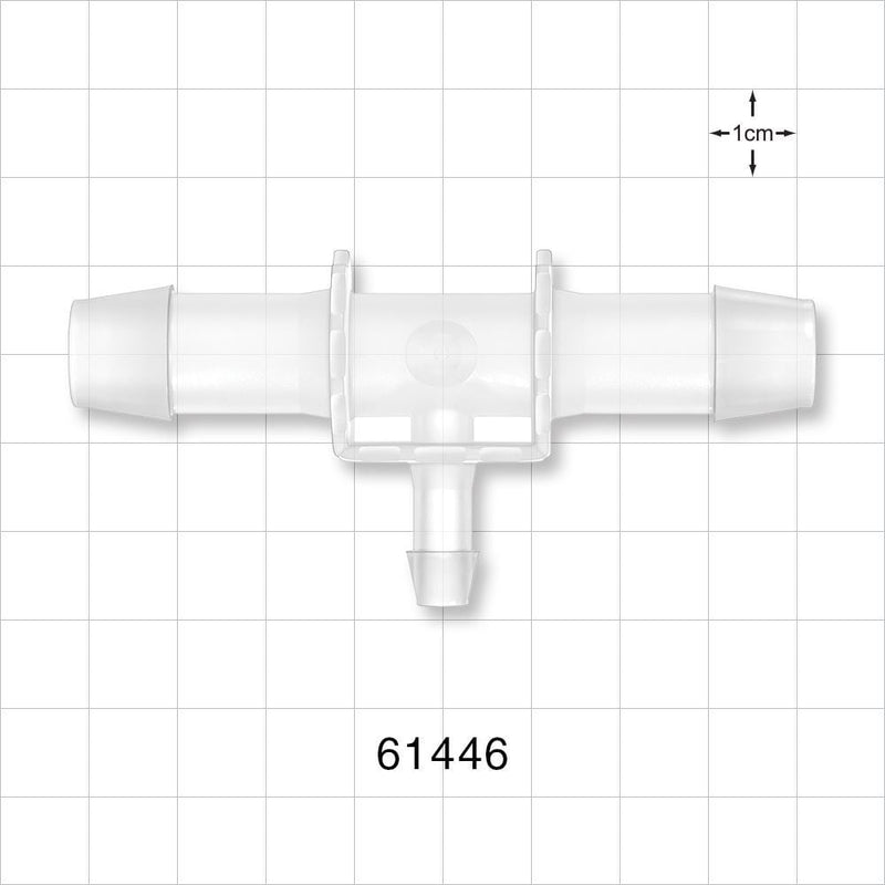T Connector, Reducer, Barbed, Natural - Fits 1/2 inch ID Tubing (0.5 inch, 12.7 mm); Fits 1/4 inch ID Tubing (0.25 inch, 6.35 mm) - 61446