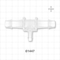 T Connector, Reducer, Barbed, Natural - Fits 1/2 inch ID Tubing (0.5 inch, 12.7 mm); Fits 1/4 inch ID Tubing (0.25 inch, 6.35 mm) - 61447
