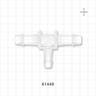 T Connector, Reducer, Barbed, Natural - Fits 1/2 inch ID (0.5 inch, 12.7 mm); 3/8 inch ID Tubing (0.375 inch, 9.52 mm) - 61449