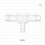 T Connector, Reducer, Barbed, Natural - Fits 3/4 inch ID Tubing (0.75 inch, 19.05 mm); Fits 1/2 inch ID (0.5 inch, 12.7 mm) - 61451