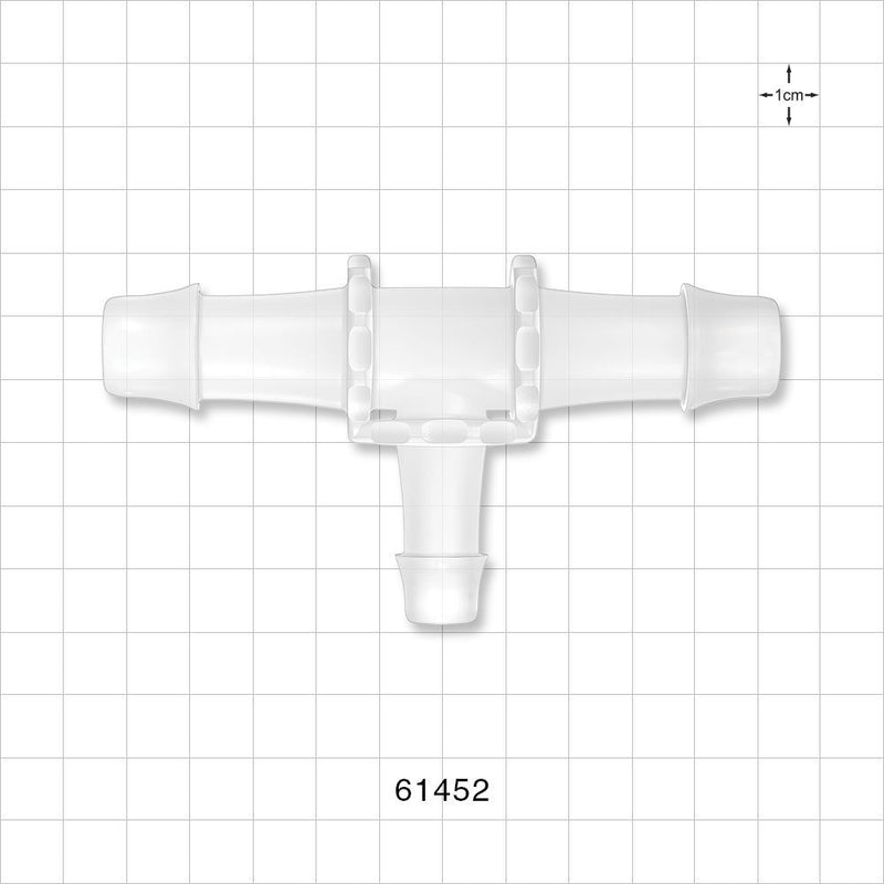 T Connector, Reducer, Barbed, Natural - Fits 3/4 inch ID Tubing (0.75 inch, 19.05 mm); Fits 1/2 inch ID (0.5 inch, 12.7 mm) - 61452