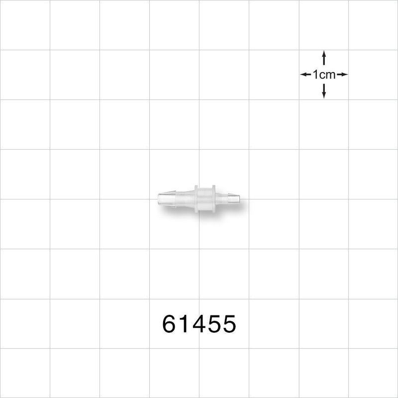 Straight Connector, Reducer, Barbed, Natural - Fits 3/32 inch x 1/16 inch ID Tubing (0.094 inch x 0.063 inch, 2.38 mm x 1.59 mm) - 61455