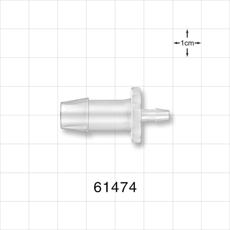 Straight Connector, Reducer, Barbed, Natural - Fits 3/8 inch x 1/8 inch ID Tubing (0.375 inch x 0.125 inch, 9.53 mm x 3.18 mm) - 61474