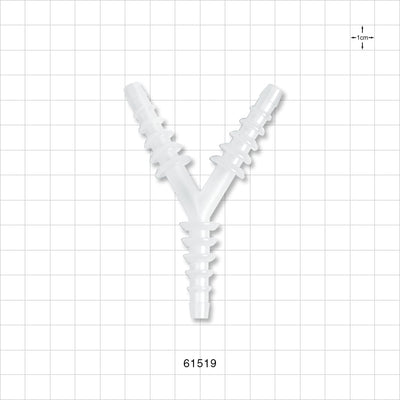 Y Connector, Reducer, Barbed, Natural - Fits 1/4 inch (0.25 inch, 6.35 mm); 5/16 inch (0.313 inch, 7.94 mm); 3/8 inch (0.375 inch, 9.53 mm); 7/16 inch (0.438 inch, 11.11 mm); 1/2 inch (0.5 inch, 12.7 mm); 9/16 inch (0.563 inch, 14.3 mm) ID Tubing - 61519