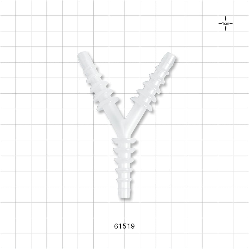Y Connector, Reducer, Barbed, Natural - Fits 1/4 inch (0.25 inch, 6.35 mm); 5/16 inch (0.313 inch, 7.94 mm); 3/8 inch (0.375 inch, 9.53 mm); 7/16 inch (0.438 inch, 11.11 mm); 1/2 inch (0.5 inch, 12.7 mm); 9/16 inch (0.563 inch, 14.3 mm) ID Tubing - 61519