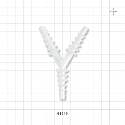 Y Connector, Reducer, Barbed, Natural - Fits 1/4 inch (0.25 inch, 6.35 mm); 5/16 inch (0.313 inch, 7.94 mm); 3/8 inch (0.375 inch, 9.53 mm); 7/16 inch (0.438 inch, 11.11 mm); 1/2 inch (0.5 inch, 12.7 mm); 9/16 inch (0.563 inch, 14.3 mm) ID Tubing - 61519