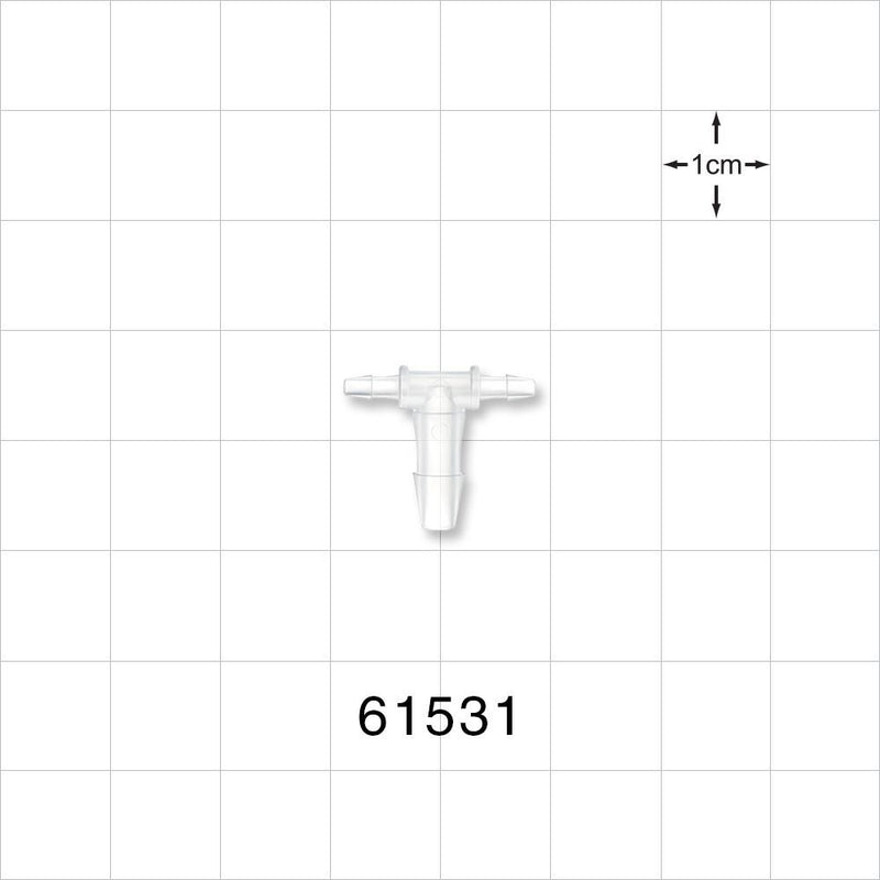 T Connector, Reducer, Barbed, Natural - Fits 1/16 inch ID Tubing (0.063 inch, 1.59 mm); Fits 1/8 inch ID Tubing (0.125 inch, 3.18 mm) - 61531
