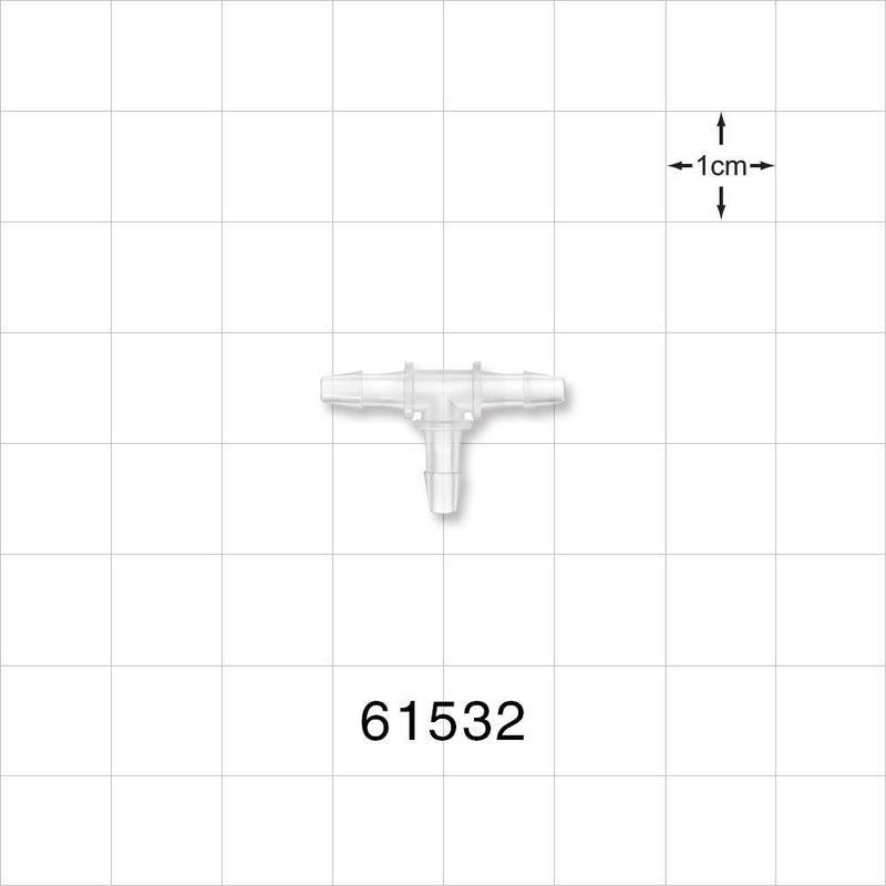 T Connector, Barbed, Natural - Fits 3/32 inch ID Tubing (0.094 inch, 2.38 mm) - 61532