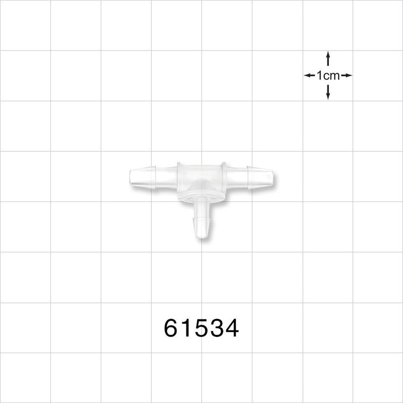 T Connector, Reducer, Barbed, Natural - Fits 1/8 inch ID Tubing (0.125 inch, 3.18 mm); Fits 3/32 inch ID Tubing (0.094 inch, 2.38 mm) - 61534