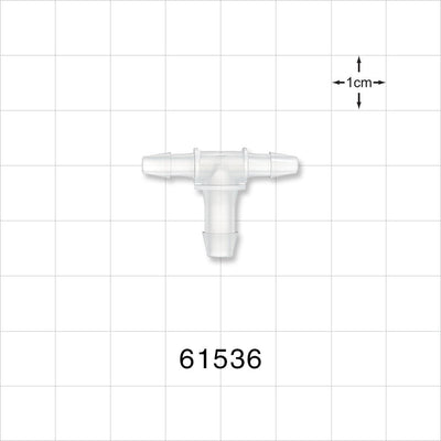 T Connector, Reducer, Barbed, Natural - Fits 1/8 inch ID Tubing (0.125 inch, 3.18 mm); Fits 3/16 inch ID Tubing (0.188 inch, 4.76 mm) - 61536