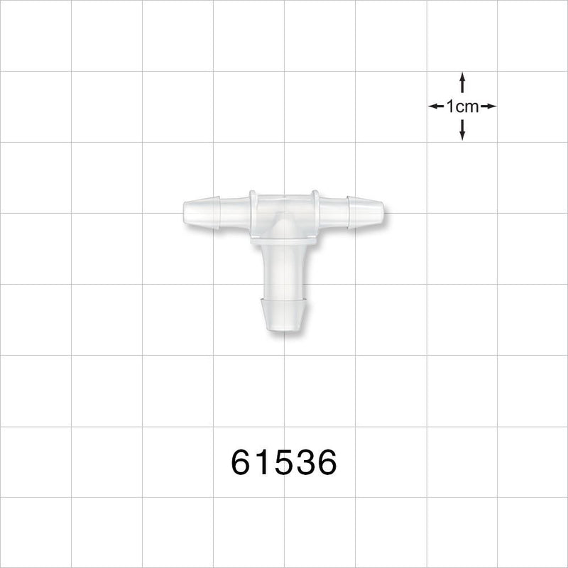 T Connector, Reducer, Barbed, Natural - Fits 1/8 inch ID Tubing (0.125 inch, 3.18 mm); Fits 3/16 inch ID Tubing (0.188 inch, 4.76 mm) - 61536